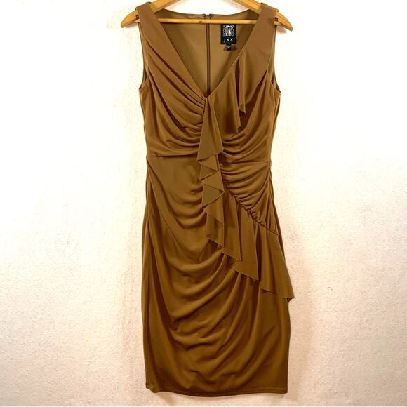 JAX Womens Y2K Dress Sz 10 Asymmetrical Ruffle Ruched Slinky Feminine Ethereal - Picture 1 of 12